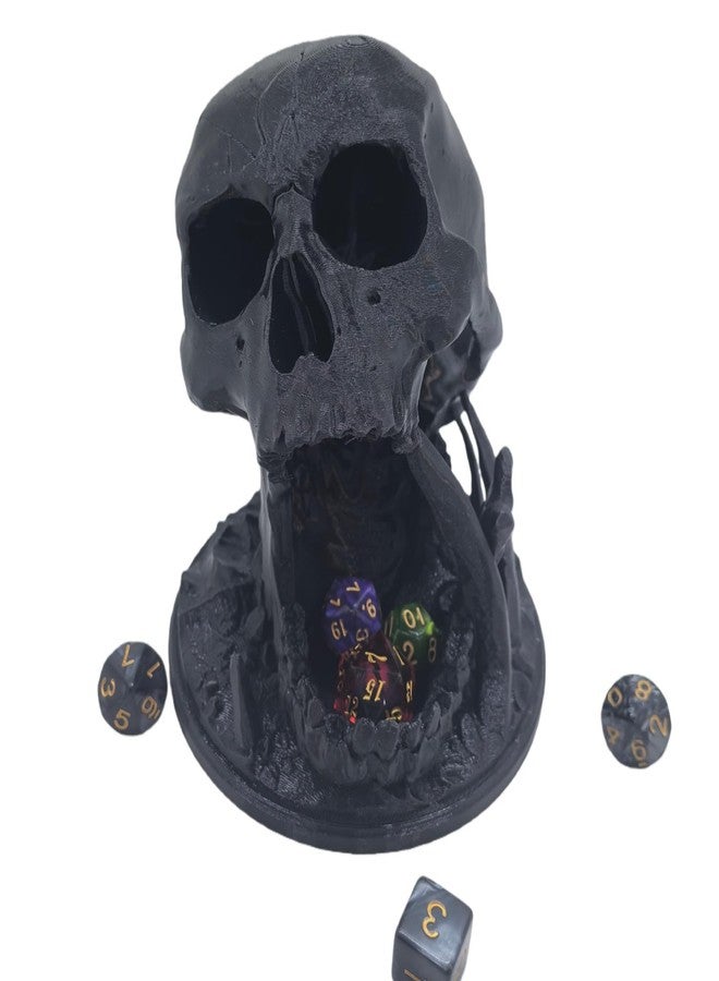 XJPONGC Skull Dice Tower Dungeons and Dragons 28mm D20 Miniature Wargaming RPG abletop Roleplaying Game Jail D&D (Random 7PCS D20 Dice Set Included) Black - Image 1